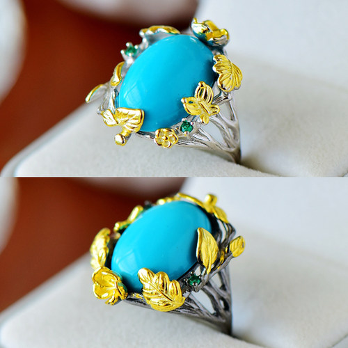 纯银s925意大利风格黑金戒指空托