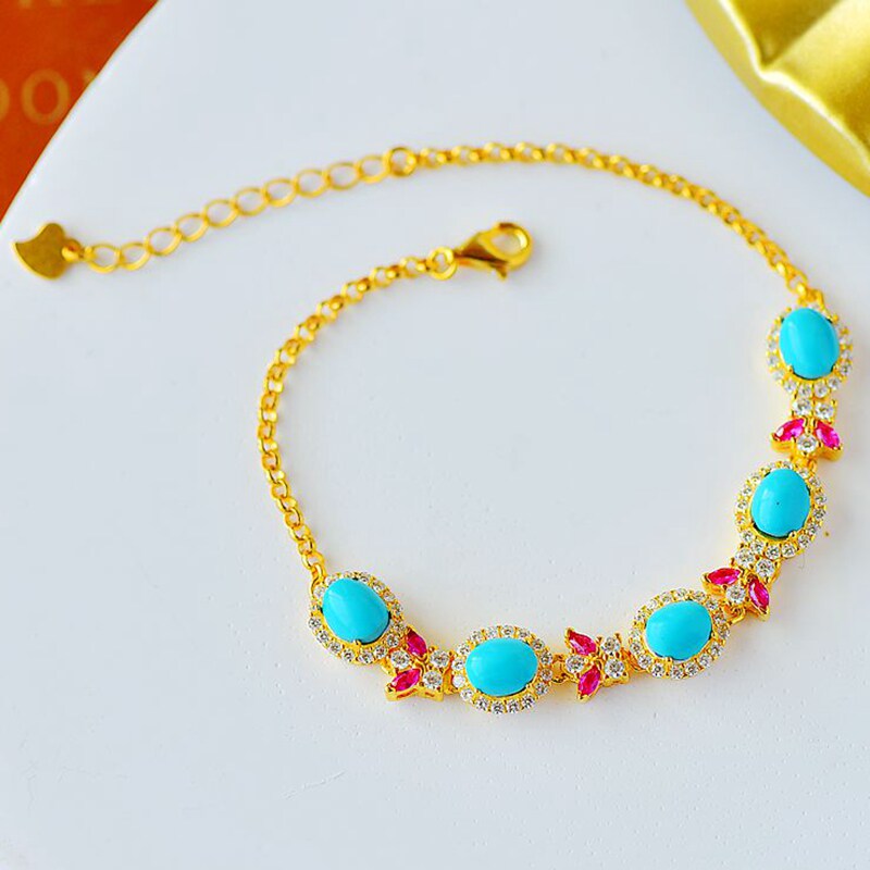 S925纯银手链空托时尚女款四爪DIY蜜蜡松石琥珀玉石翡翠镶嵌托5*6