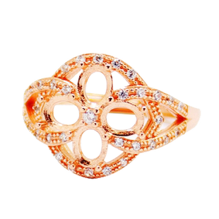 S925纯银戒指空托时尚女款多石位DIY蜜蜡松石琥珀玉石翡翠镶嵌4*5