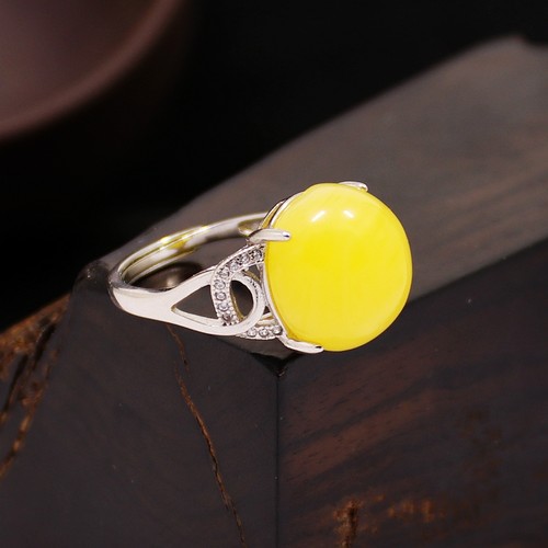 diy四爪蜜蜡琥珀玉石戒指空托