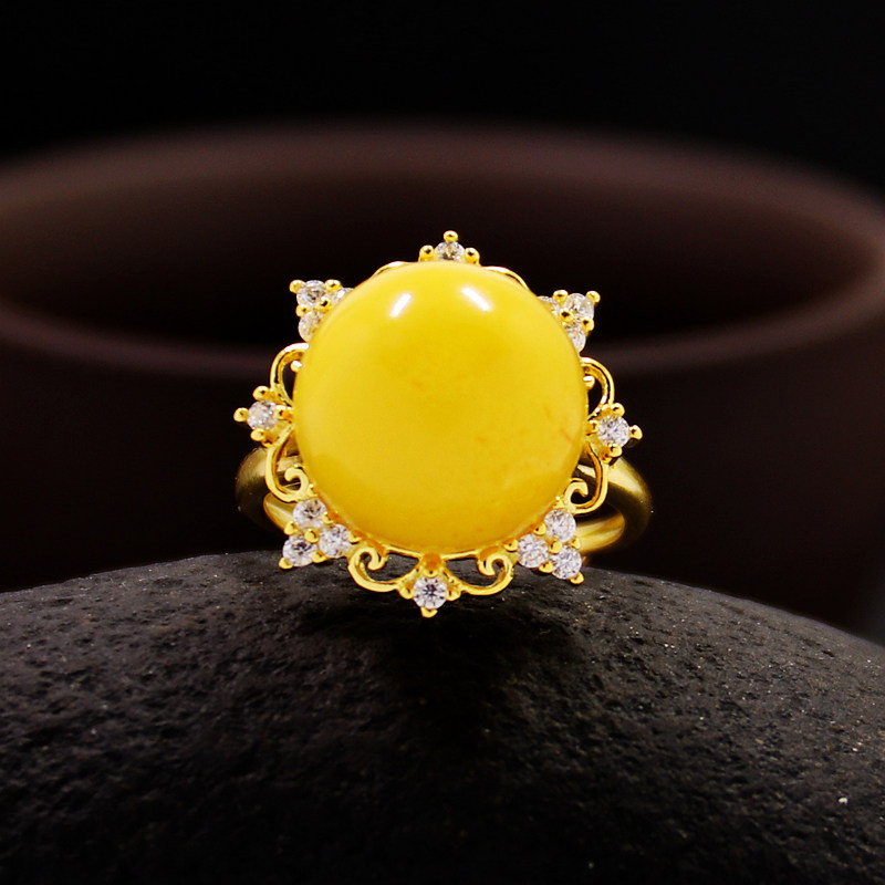 S925纯银戒指空托女款圆珠网底DIY蜜蜡松石琥珀玉石珍珠镶嵌12 13