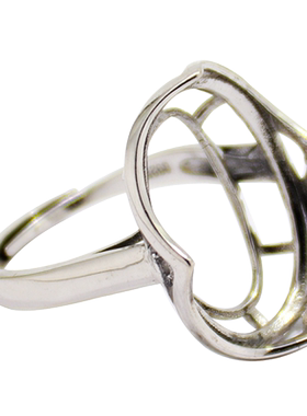 纯银戒指空托琥珀活口S925时尚