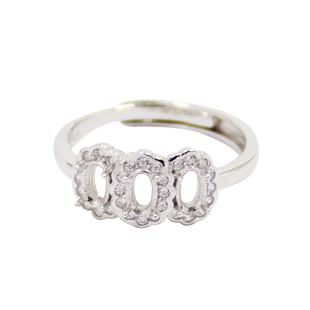 S925纯银戒指空托时尚女款多石位四爪DIY蜜蜡松石玉石翡翠镶嵌3*5