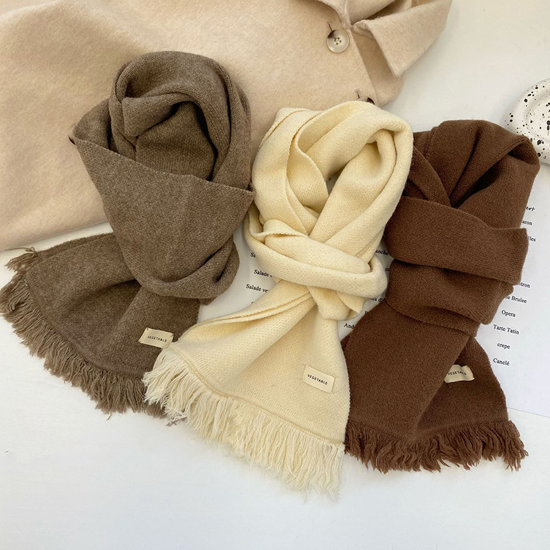 纯色流苏软糯仿羊绒围巾女秋冬韩版百搭加厚保暖学生情侣针织围脖