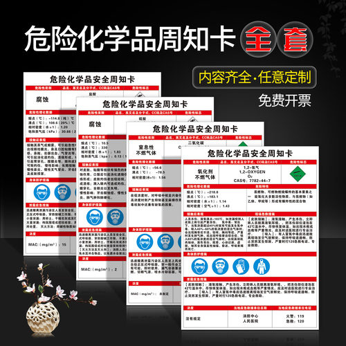 危险化学品安全周知卡危化品危害告知卡易燃有毒腐蚀职业危害告知警示牌油漆盐酸硫酸硝酸甲苯氢氧化钠警示牌