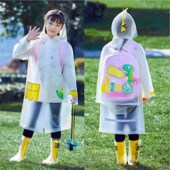 环保EVA儿童雨衣透明大帽檐反光条卡通学生雨衣上学户外可背书包