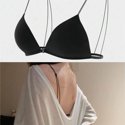 nobra的感觉太舒服了！法式性感纯欲细肩带美背前扣三角杯内衣女