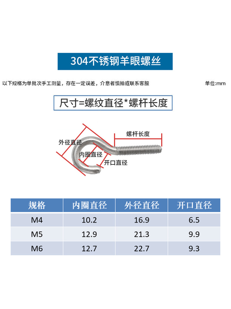 问M4羊眼不锈钢M6M8号4L机挂钩吊环 30螺丝钉圈带10螺丝开口M7M5-封面