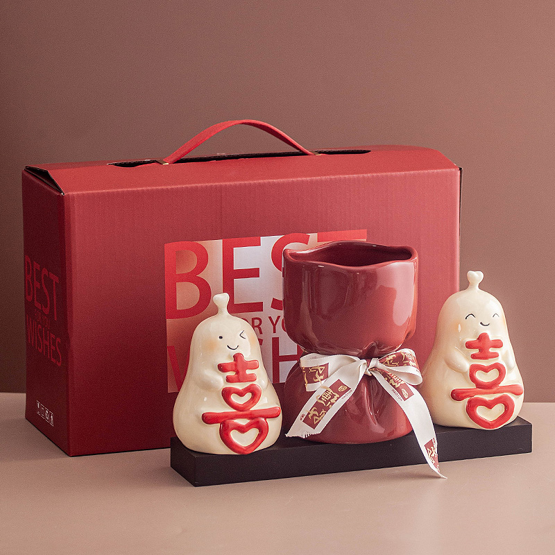 丼美新婚永不分离摆件红色婚房花瓶仿真花桶礼物乔迁玄关客厅装饰