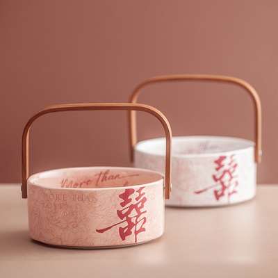 丼美陶瓷喜庆双喜果盘喜糖收纳盘