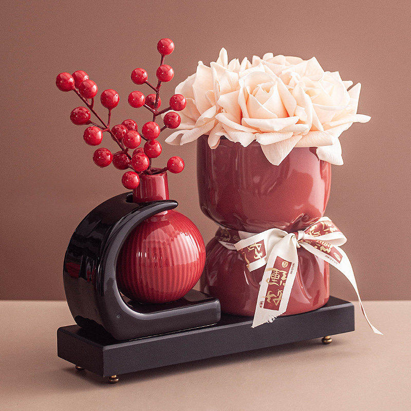 丼美新婚乔迁之喜插花瓶福桶抱抱桶红色喜庆花瓶花束客厅摆件礼物,家居饰品,福桶,淘宝优惠券,粉丝福利购,淘宝优惠卷