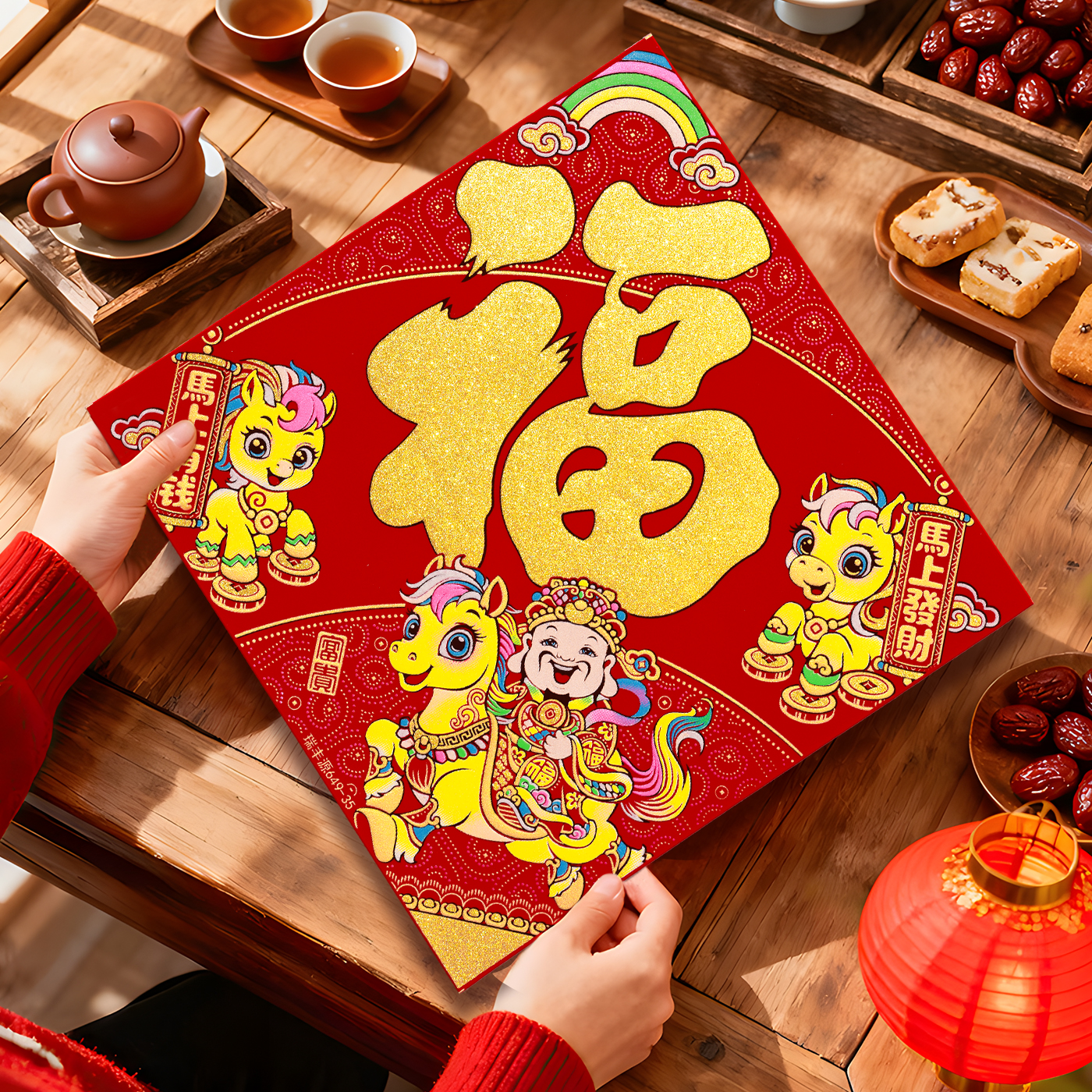 2026马年新款烫金福字贴春节过年入户门大门高端立体植绒门贴装饰