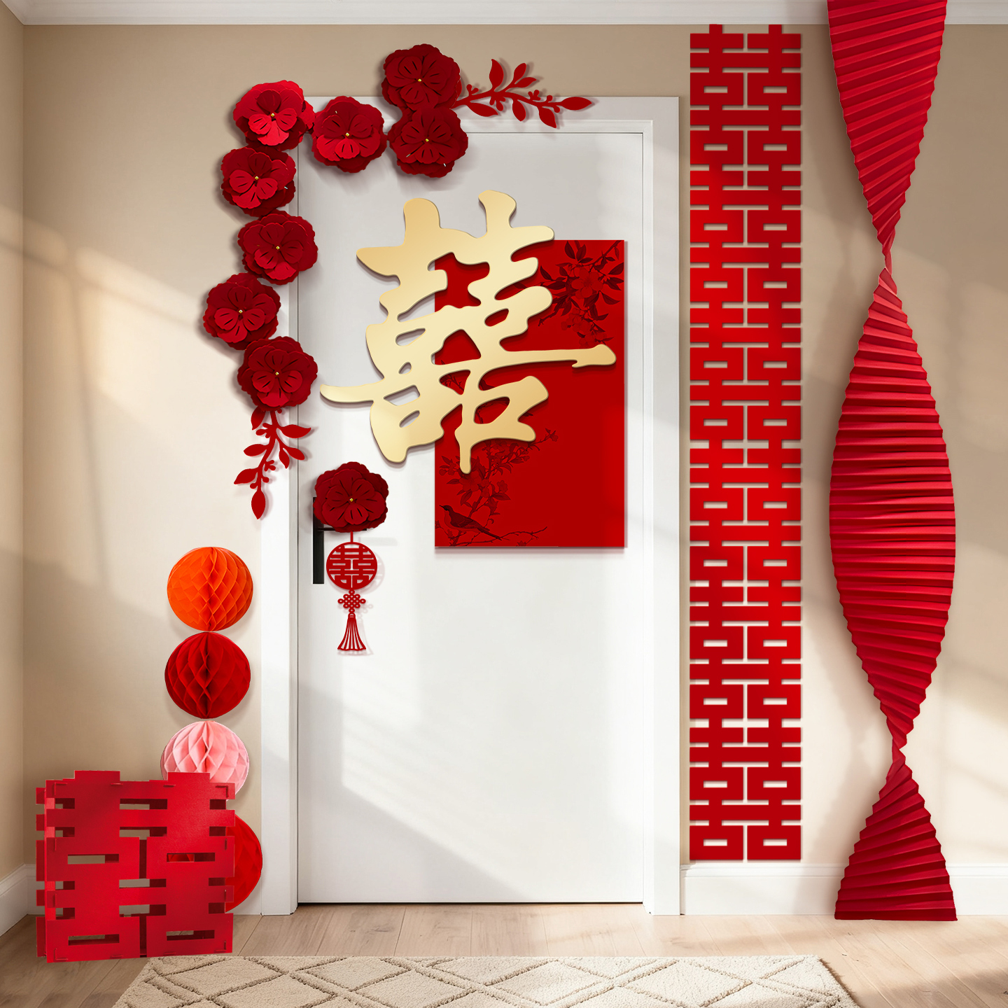 婚房布置套装男方大喜字贴囍字房门结婚门上装饰婚礼婚房女方卧室