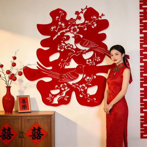 2026新款超大喜字贴结婚专用婚房背景墙拍照装饰囍字墙贴婚礼布置