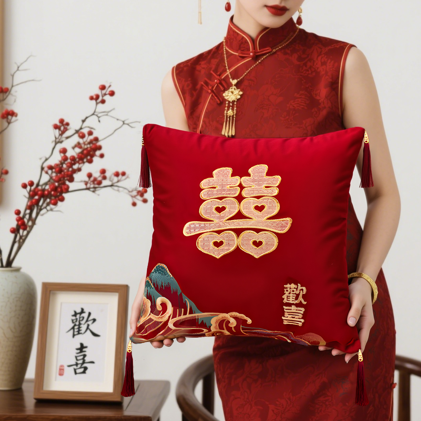 结婚喜字抱枕一对婚房布置客厅沙发靠垫婚礼新房布置婚庆床上靠枕