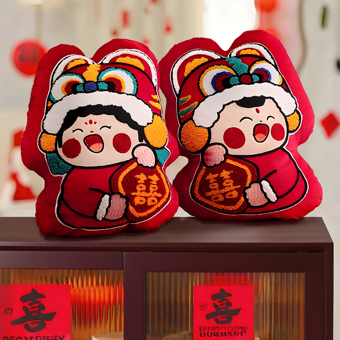 喜字抱枕一对结婚2025新款压床娃娃新娘陪嫁用品高档玩偶婚庆公仔