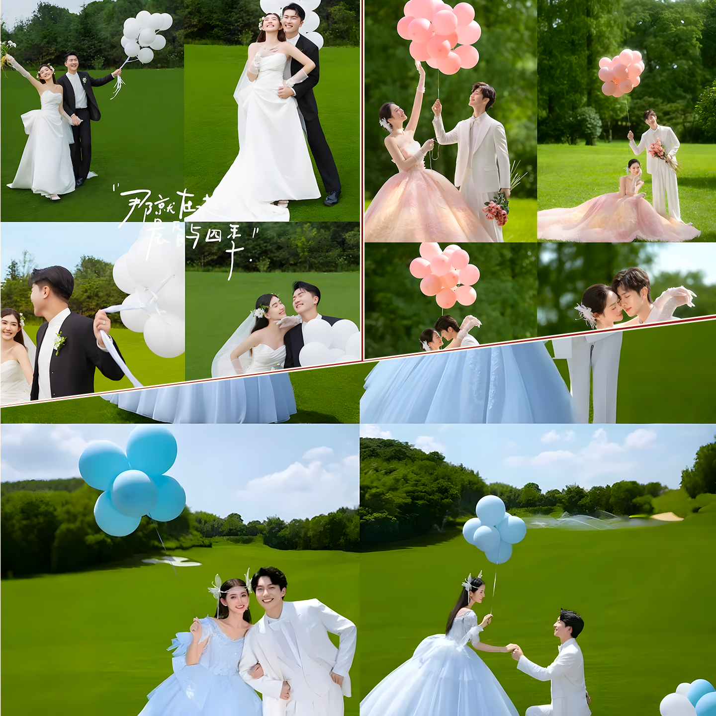 婚纱摄影外景草坪婚纱照影楼大喜字拍照道具气球多巴胺彩色氛围感