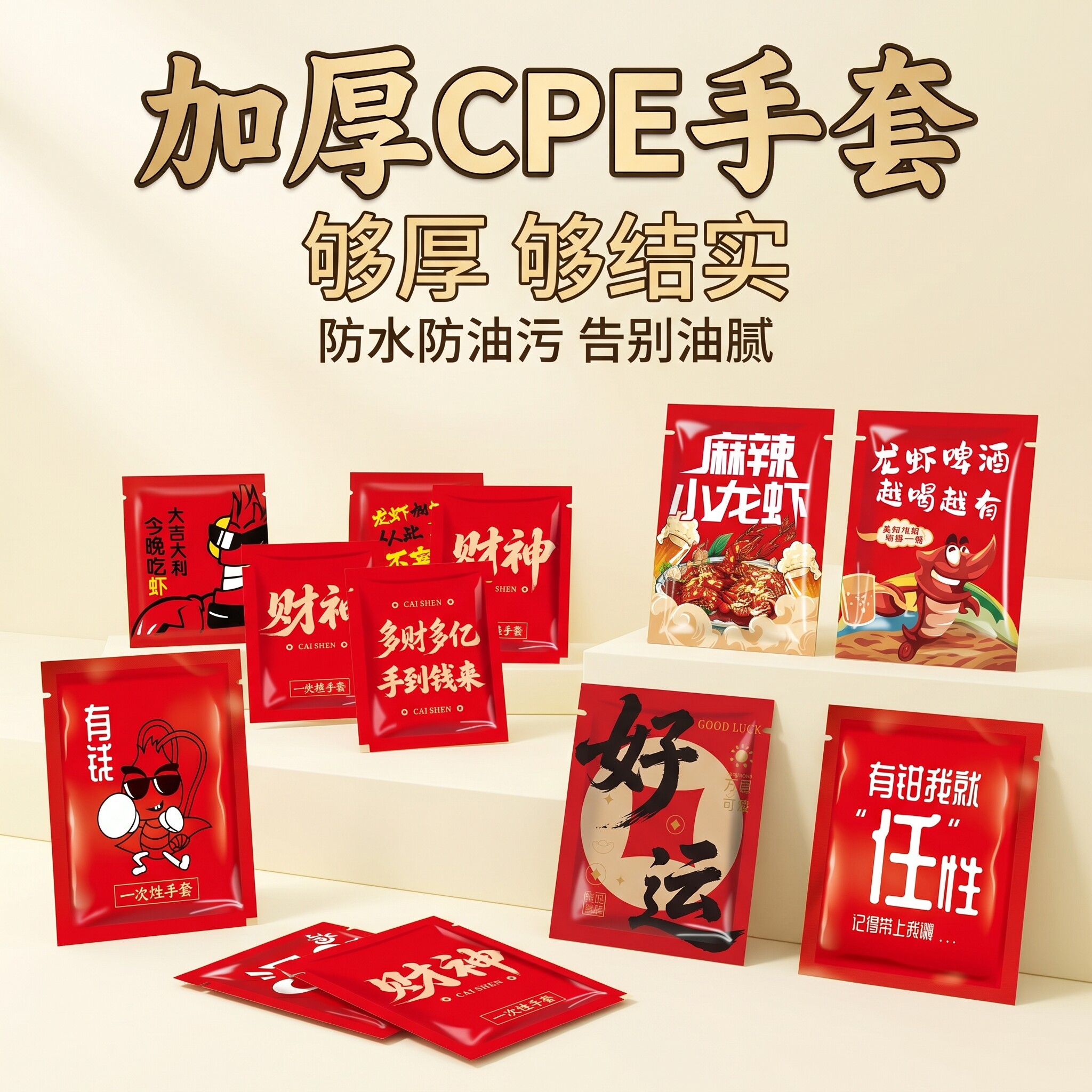 一次性手套独立包装小龙虾专用加长食品级加厚cpe塑料tpe外卖餐饮