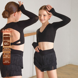 小小ZYM【暧昧生巧】上衣交叉带美背拉丁舞练功服女童v领24066