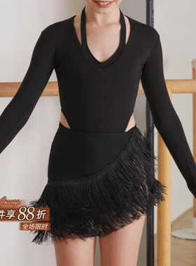 小小ZYM【&】半裙加密流苏开叉拉丁舞练功服女童百搭带底裤2412