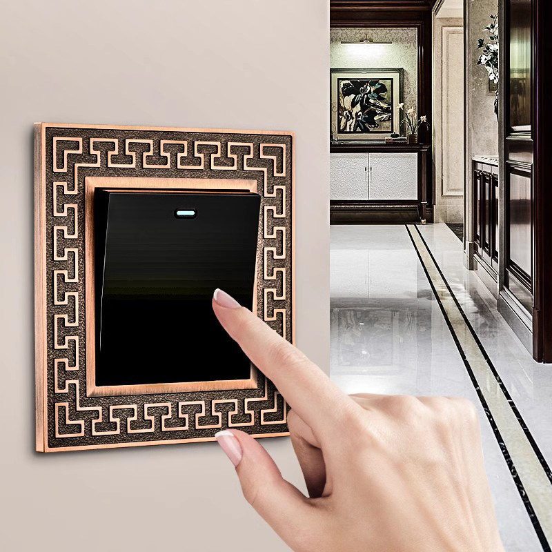 86型暗装一开五孔复古面板多孔家用雕花回纹墙壁电源开关插座