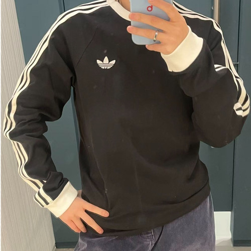3-STRIPES 经典春季纯棉运动黑色长袖T恤 KE3546
