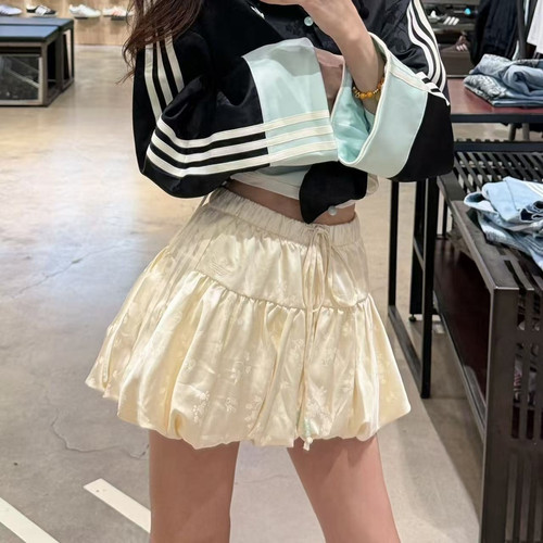 ADIDAS CHINESE SKIRT新中式收腰缎面提花短裙花苞裙 KY5749