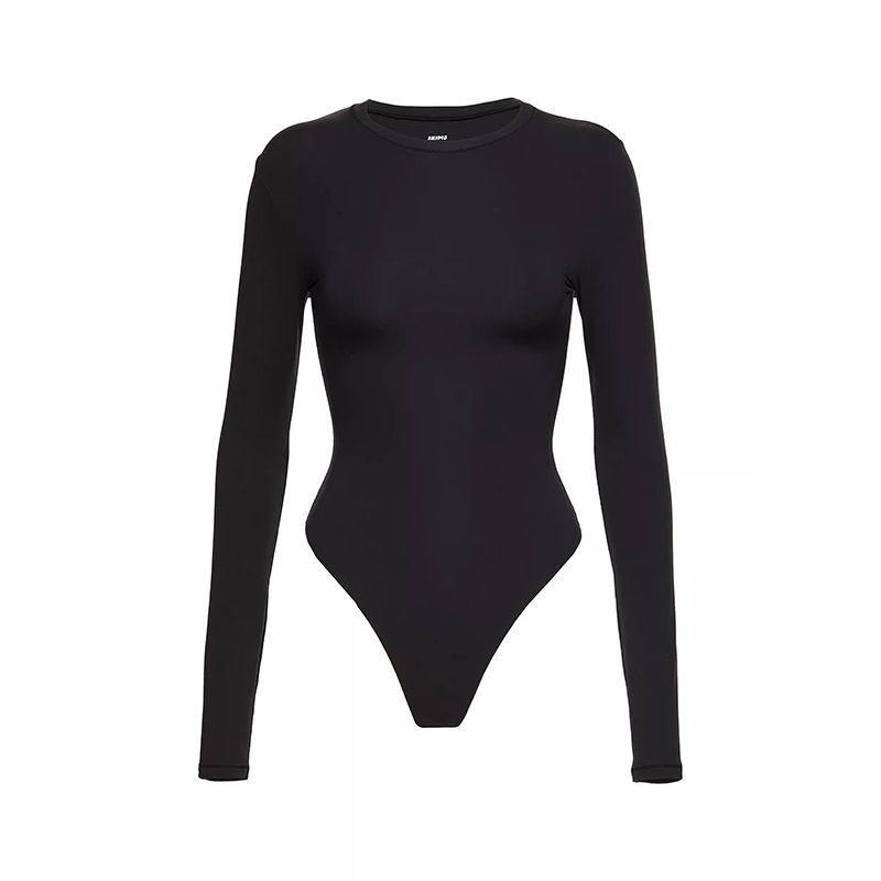 thumbnail for 2025 Summer Skims Long-Sleeved Kardashian-Style Shapewear Round Neck Slim-Fit Bodysuit T-Shirt Top for Women