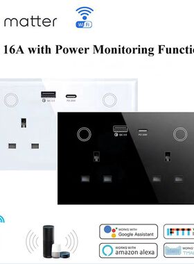 Matter  Wifi Smart Socket 147英规16A墙壁双插座带Type-C+USB