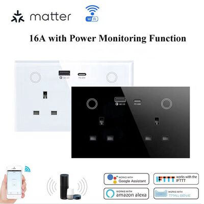 Matter  Wifi Smart Socket 147英规16A墙壁双插座带Type-C+USB