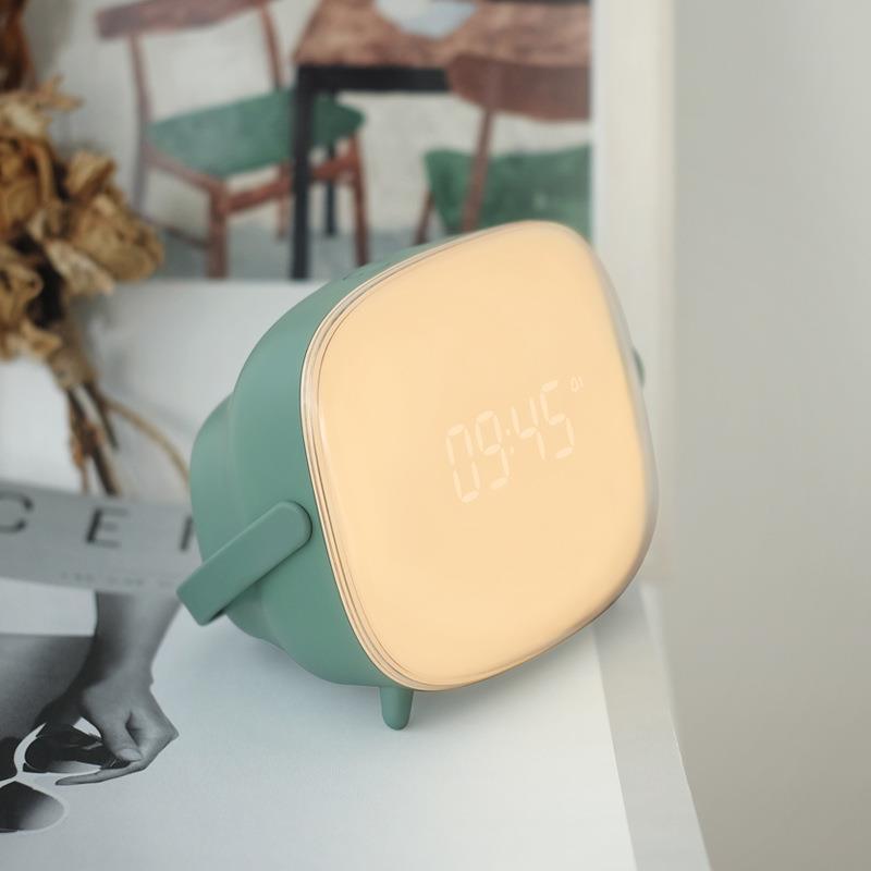 MUID复古TV时钟灯多功能LED台灯USB充电小夜灯旋转按钮开关带闹钟