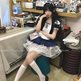 海盐甜心日系可爱天使女仆装 cos服软萌少女Lolita绀色狗短连衣裙