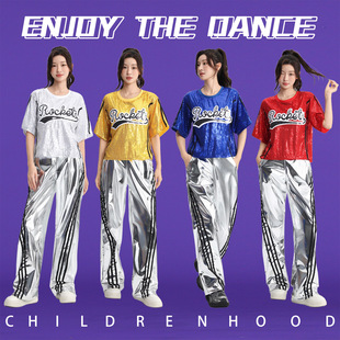 新款爵士舞演出服啦啦队服装运动会表演服女成人现代舞亮片表演服