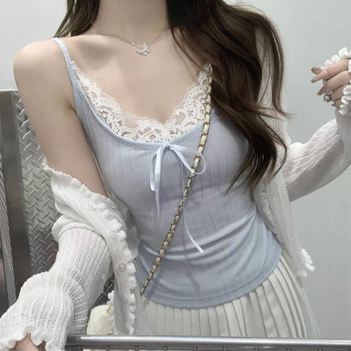 甜辣系带蕾丝拼接吊带背心女2026春夏修身减龄防走光内搭上衣外穿