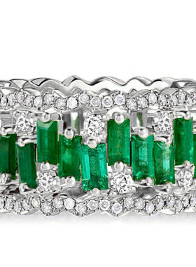 925银镀金戒指高碳钻祖母绿ArtDeco镂空富婆晚宴戒指番禺银饰