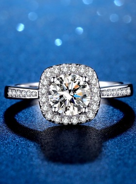 s925纯银小方糖莫桑石戒指女经典豪华方包空托戒指一克拉直播货源