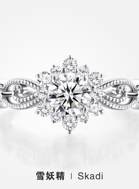 雪妖精纯银正品莫桑石钻戒镀18K闭口求婚结婚女戒指厂家一件代发