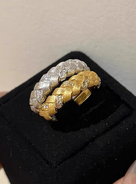 隆隆金小红书同款戒指意大利工艺S925银麦穗编织拉丝戒指环日常