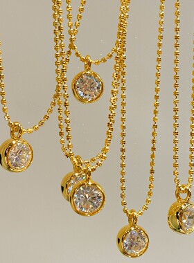 s925电镀18K金闪钻单泡泡小米珠项链吊坠女高级感轻奢小众简约珠