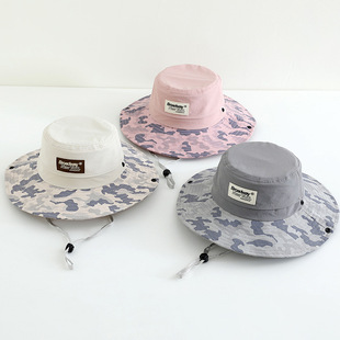儿童遮阳帽夏天男孩拼色渔夫帽女童防晒帽大檐户外登山迷彩
