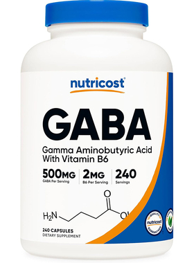 美国直邮Nutricost GABA γ-氨基丁酸含维生素B6 500mg240粒胶囊