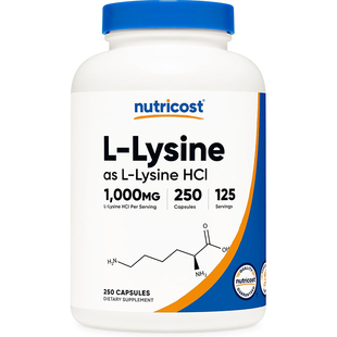 美国直邮Nutricost L-Lysine L-赖氨酸500mg*250粒促进生长保健