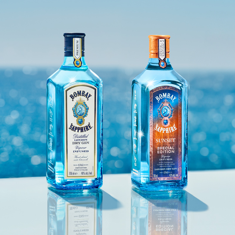 孟买蓝宝石金酒750ml+孟买落日晚霞750ml洋酒基酒杜松子酒调酒