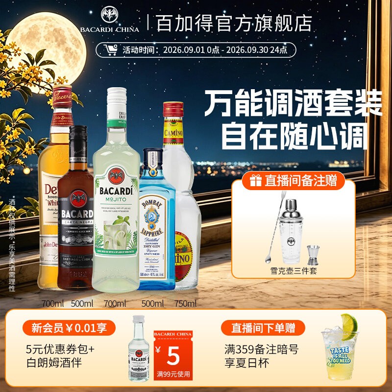 五大基酒洋酒调酒组合图片