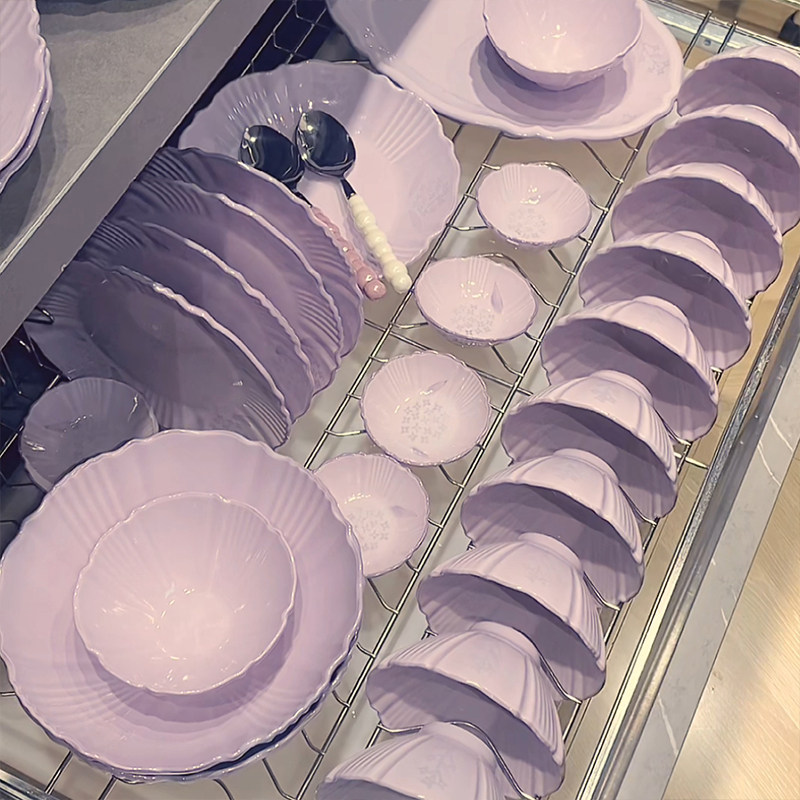 紫色高级陶瓷碗碟套装家用餐具颜值好看碗盘筷碗具乔迁新款礼盒