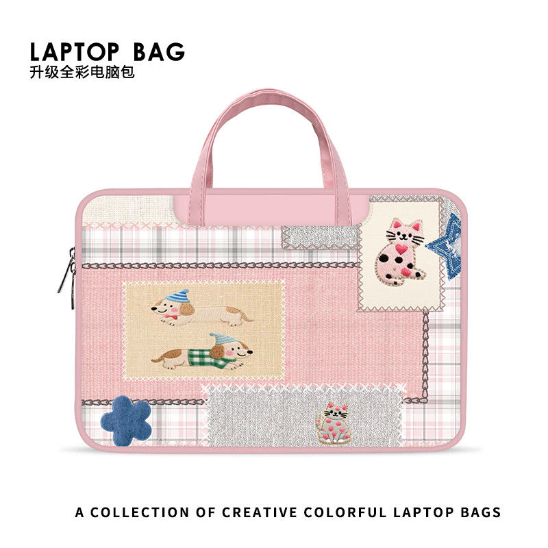 创意拼接小狗笔记本电脑包适用手提苹果15.6寸华为matebook14联想14寸小新戴尔12寸女士新款通勤平板收纳包