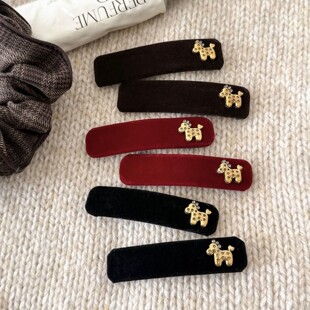 新款丝绒红色小马水钻发夹女高颜值气质百搭优雅掰掰夹刘海头饰