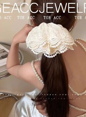 韩系白色蕾丝花边头绳女2025新款高级感森系扎头发绳超大大肠发圈