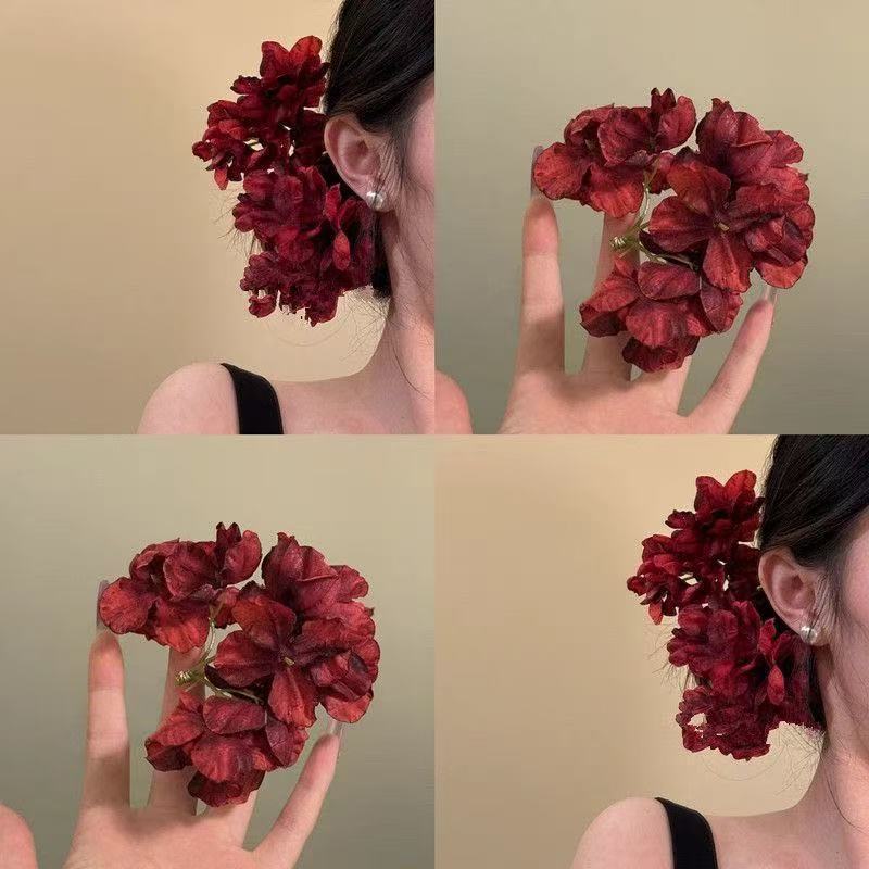 新中式红色发夹仿真造型玫瑰花