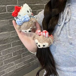 可爱雪莉玫公仔发绳学院风JK风红格子发圈刘海夹鸭嘴夹日系发饰女